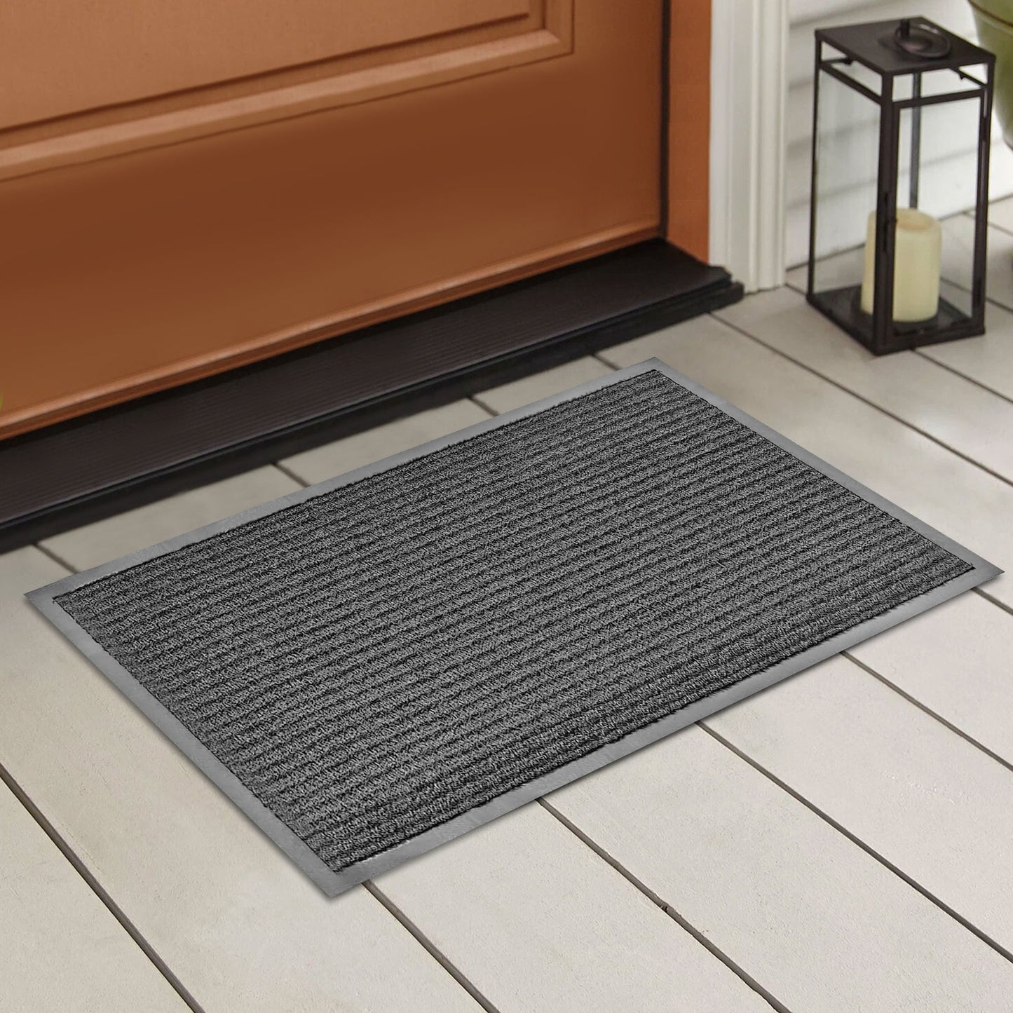 Indoor Outdoor Front Door Mat - 30" x 17" Non Slip Dirt Trapper Entry Rug - 2 Pack Gray