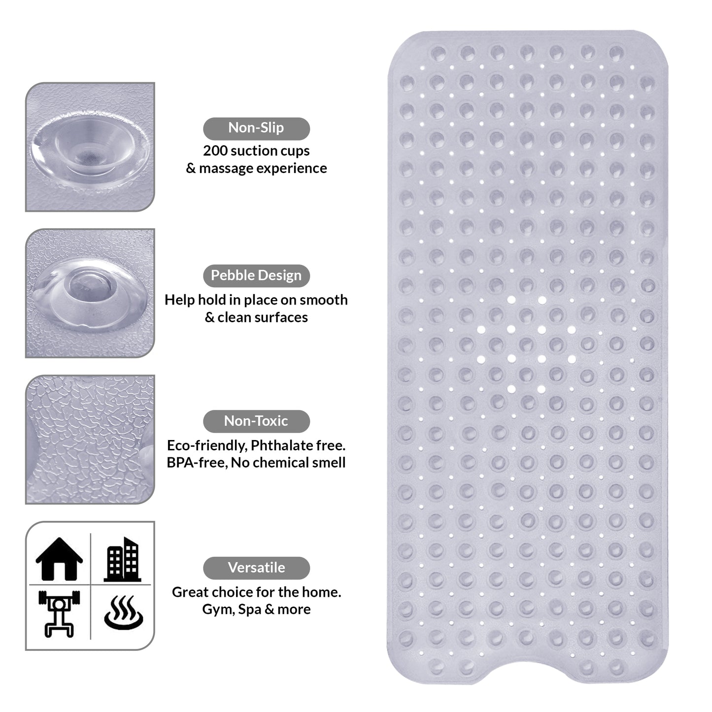 Bath Tub Mat Non-Slip 40 x 16 Inch - Bathtub Shower Safety Mat