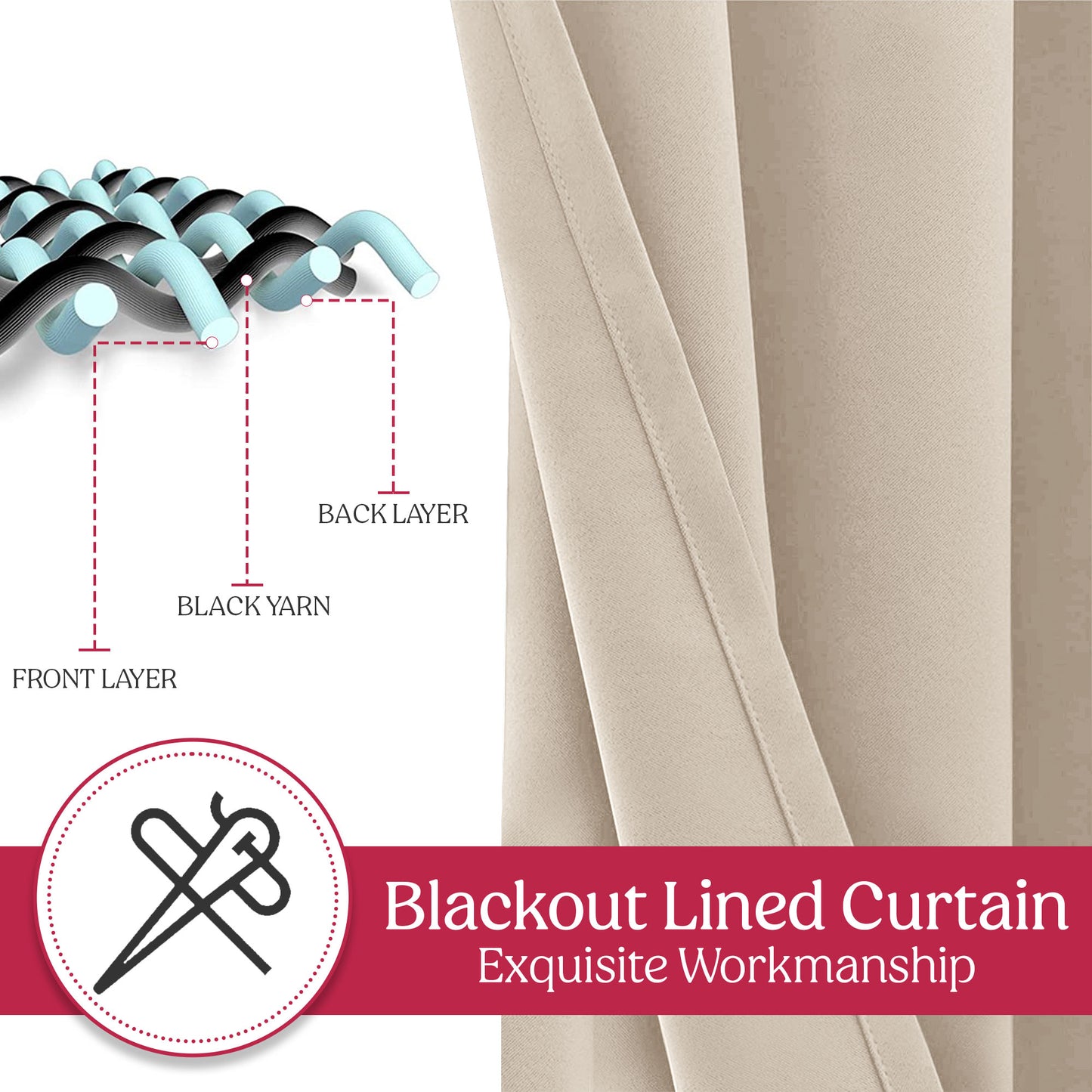 Blackout Curtains for Bedroom, Set of 2 Curtains for Living Room, Thermal Insulated Blackout Curtains