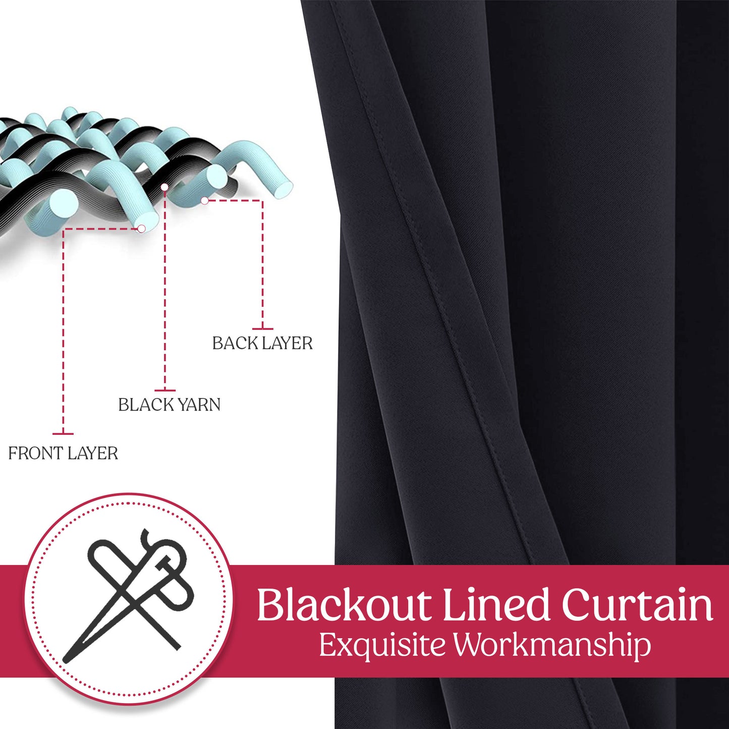 Blackout Curtains for Bedroom, Set of 2 Curtains for Living Room, Thermal Insulated Blackout Curtains