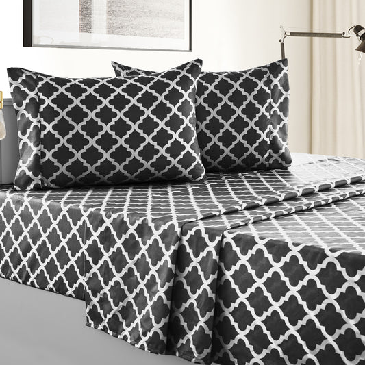 4-Piece Quatrefoil Design Deep Pocket Bed Sheets Set