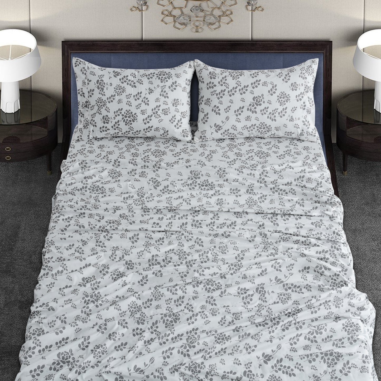 4-Piece Floral Design Bed Sheet Set