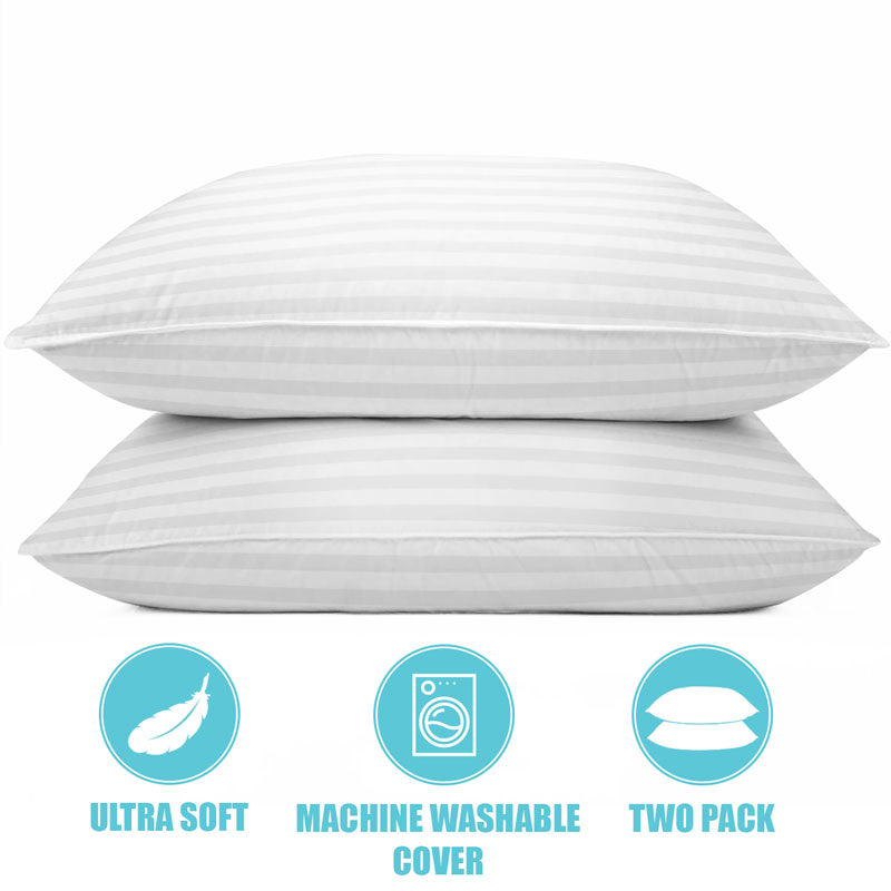 2-Pack Cotton Stripe Plush Bed Pillows | Lux Decor Collection