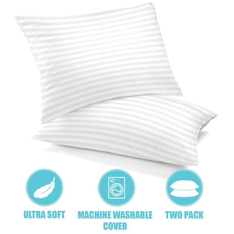 2-Pack Cotton Stripe Plush Bed Pillows | Lux Decor Collection