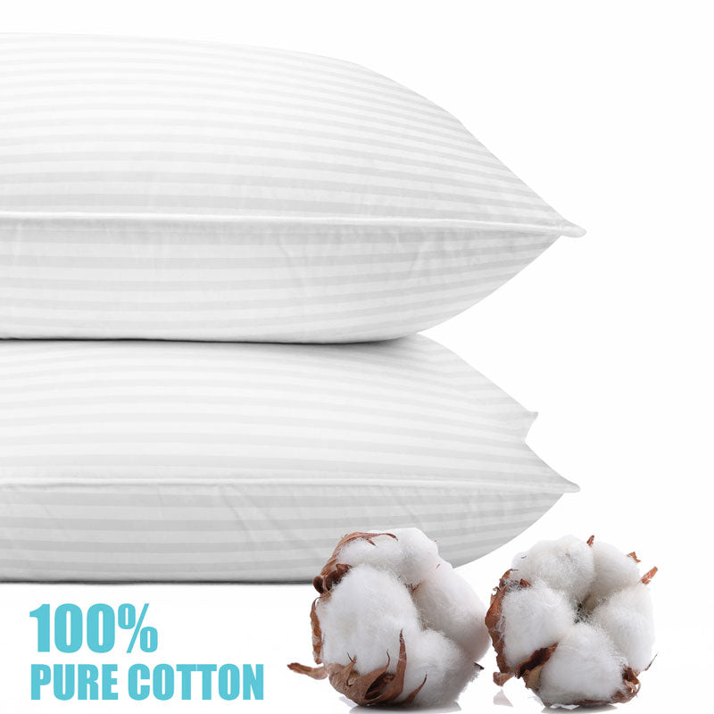 2-Pack Cotton Stripe Plush Bed Pillows | Lux Decor Collection