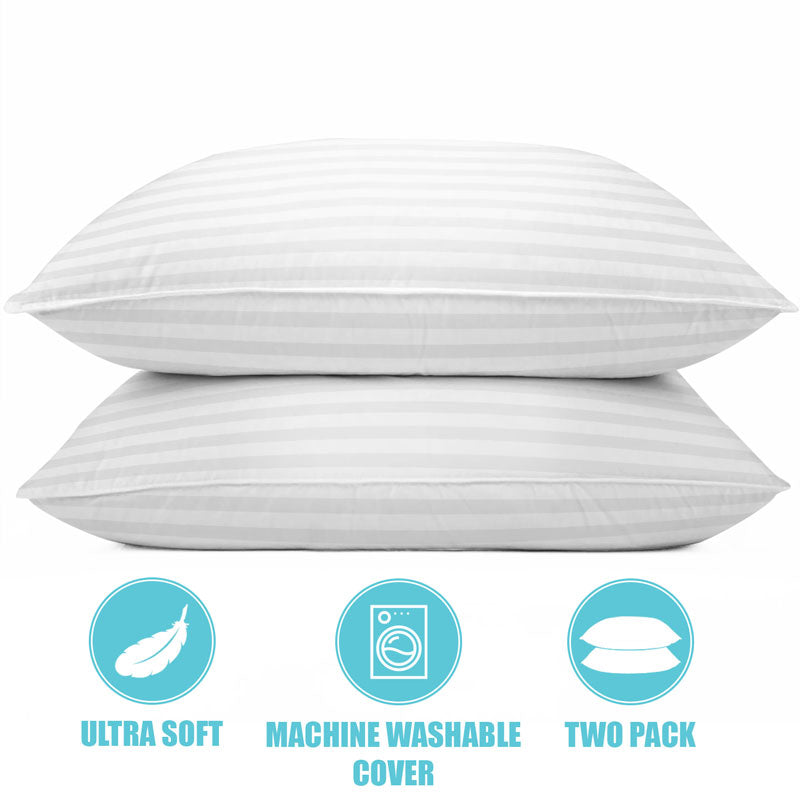 2-Pack Cotton Stripe Plush Bed Pillows