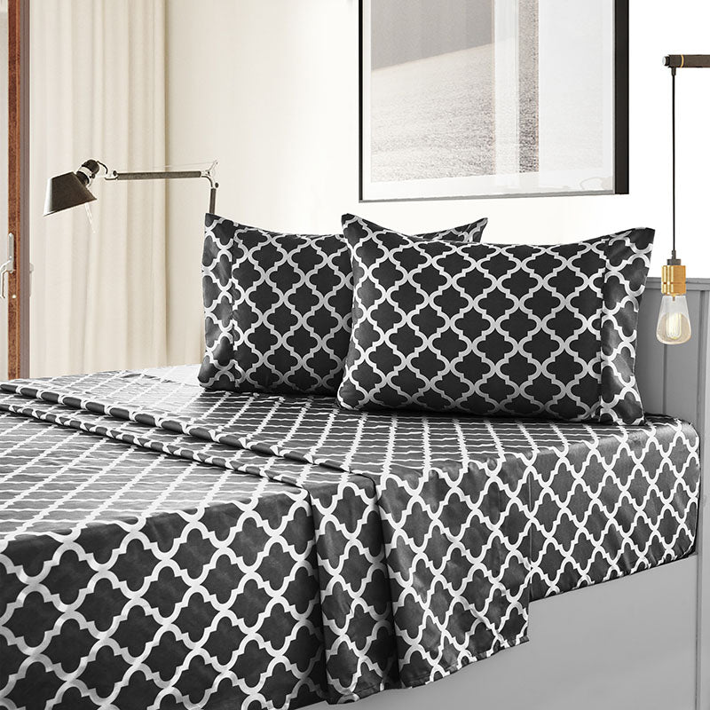 4-Piece Quatrefoil Design Deep Pocket Bed Sheets Set