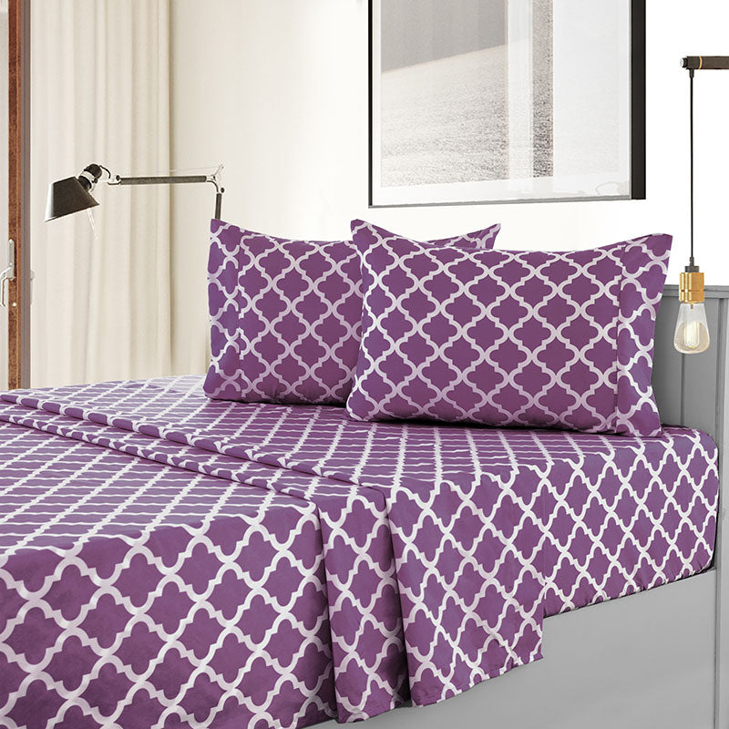 Chanasya Quatrefoil Print Geometric Patterned Queen cheapest Size Bed Sheet Set 4-Piece