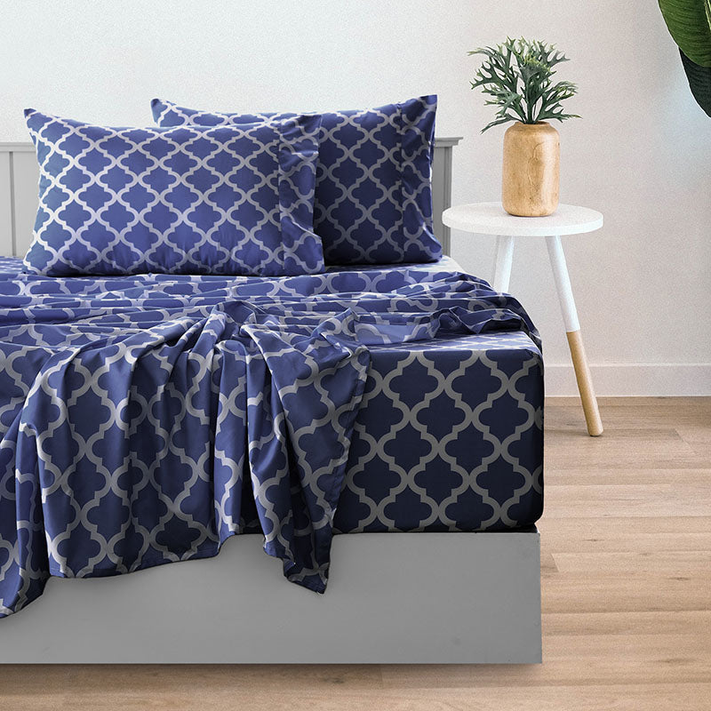 4-Piece Quatrefoil Design Deep Pocket Bed Sheets Set