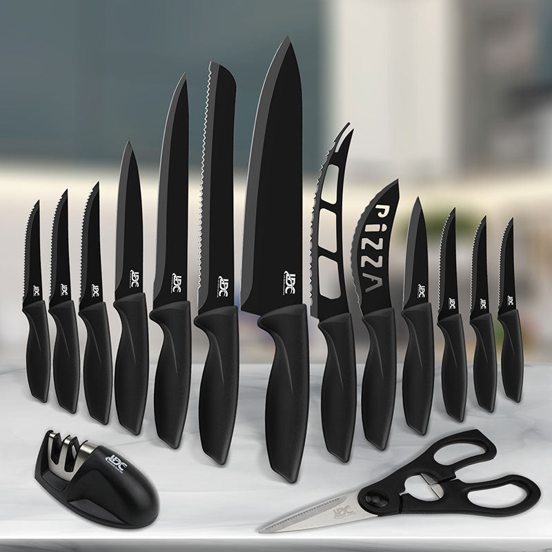 Knife Set, 8 Pcs White Kitchen Knife Set, Non Stick Coating Stainless Steel  Knife Set with Block, Thick and Sharp Anti-Rust Chef Knife Block Set